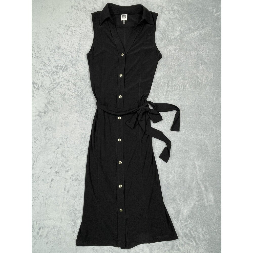 Anne Klein Sz: 4 Black Button Collar w Belt Sleeveless Dress